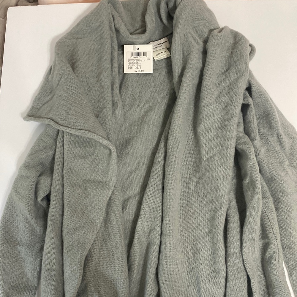 NWT Club Monaco Cristina gray cashmere cardigan. Draped collar,asymmetrical hem